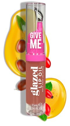 Give Me Cosmetics, Glazed Lip Oil, Infused with Jojoba Oil, Intensely Hydrating and Delivers a Gorgeous, Glossy Finish - Pecan Pout