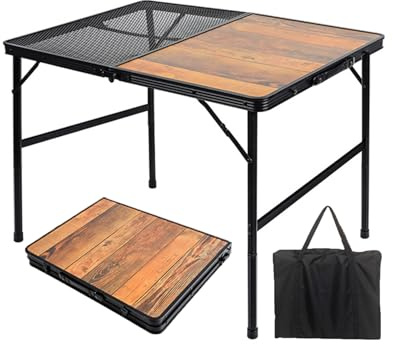 WYJRO Mesa Auxiliar Barbacoa Picnic con Escritorio De Malla,Altura Ajustable Mesa Plegable Playa,Mesa Plegable Camping para Jardín Fiestas Exterior Balcón
