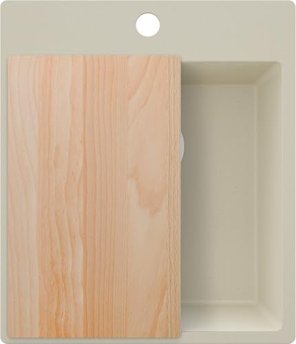 PRIMAGRAN Lavello da Cucina al Mobile 45cm + Kit di scarico, 43x50cm | Set: Kit di scarico (sifone, piletta, troppopieno) + Tagliere + Lavandino in Granito a 1 Vasca - Riga, Beige