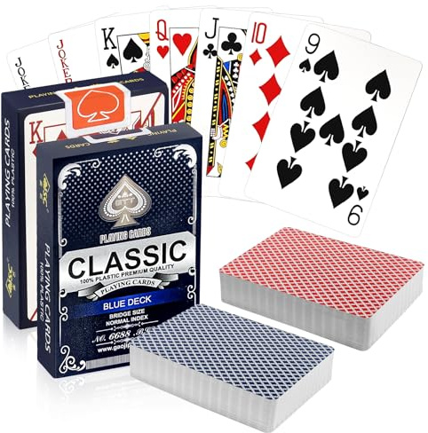 pangdapengpeng 2 Decks wasserdichte Spielkarten, Kunststoff Spielkarten, Rot/Blau Wasserfeste Poker Karten mit Matter Rückseite für Poker, Blackjack, Bridge, Canasta (2PCS)