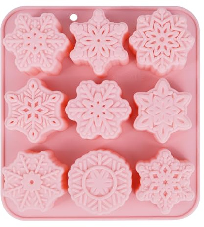 Silicone Snowflake Molds,1Pack-9 Cavity Christmas Snowflake Shapes Moulds DIY Chocolate Candy Soap Ice Cube Trays Baking Mould for Xmas Baking Cake Decoration F4-9LXHMJ (Pink)
