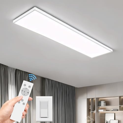 Deckenlampe mit Fernbedienung, 50W 6000LM Deckenleuchte LED Panel 96x25cm | Küchenlampe Dimmbar 3000K-6500K, LED Panel Leuchten Deckenlampe mit Backlight für Wohnzimmer Schlafzimmer Badezimmer Büro