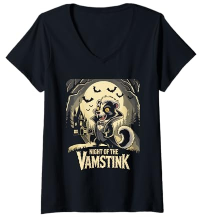 Donna Skunk Puzza Tasso Vampiro Vamstink Halloween Maglietta con Collo a V