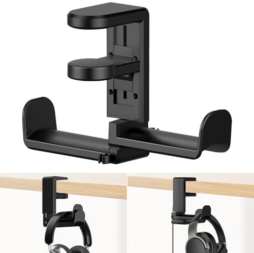 Yiomxhi Kopfhörer Ständer, 360° Drehbar Headset Halterung Tisch mit Kabel Organizer, Universal Kopfhörerständer Headset Halter Kopfhörer Display Gaming Zubehör, Schwarz