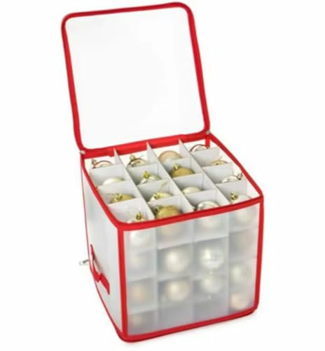 FIND A SPARE Christmas Ornament Storage Box with 64 Compartments Durable Bauble Organizer with Adjustable Dividers & Carry Handles Protects Holiday Decorations from Dust & Damage