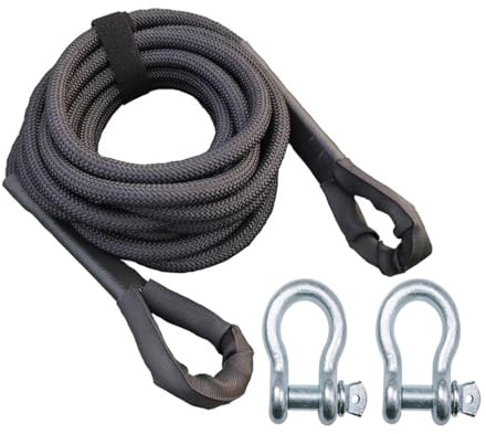 Corde de remorquage robuste de 7,6 cm x 8,8 m avec 2 manilles souples, kit de récupération pour VTT, UTV, VUS, voitures (noir, 1,7 m, 3 tonnes)