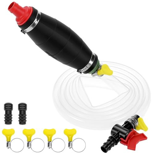 QWORK® Handpumpe Umfüllpumpe Benzinpumpe - 2M PVC Absaugpumpe mit Rückschlagventil für Benzin, Diesel, Öl und Wasser