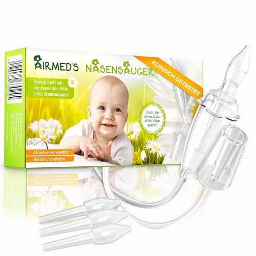 Original Airmed's Nasensauger. KLINISCH GETEST, sicher und sanft. Nasensauger Baby plus 2 extra Saugköpfe