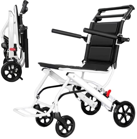 Leichter Faltbarer Rollstuhl aus Kohlenstoffstahl, 8,2 kg, Rollstühle mit Handbremse und Sicherheitsgurt, PU-Räder, Tragfähigkeit 90 kg, Faltrollstuhl für die Wohnung