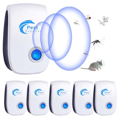 Repelente Ultrasónico de Plagas, 6 Pack Electrónico Repelente Mosquitos Control de Plagas, Repelente Ultrasónico Mosquitos para Interiores, Moscas, Ratones, Cucarachas, Arañas, Roedores