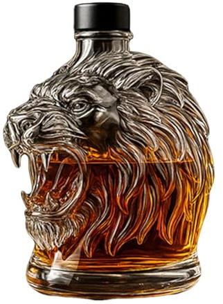 Decantador de whisky Lions's, divertida botella de whisky de cristal, botella de vino de cabeza de león, decantadores de vino de cristal, regalo decentro, para hombres, amantes del whisky