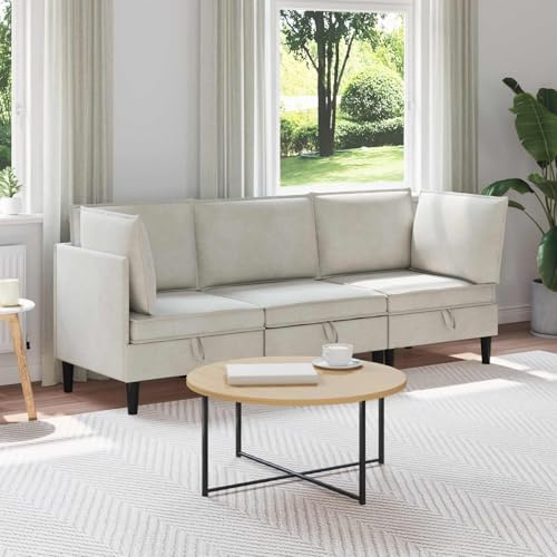 Ordellia Wohnzimmergarnitur mit Kissen und Speicher, 3-teiliges Samt Möbelset in Creme, Sitzgruppe mit Sperrholzrahmen, ergonomische Couchgarnitur für Wohnzimmermöbel und Stauraum