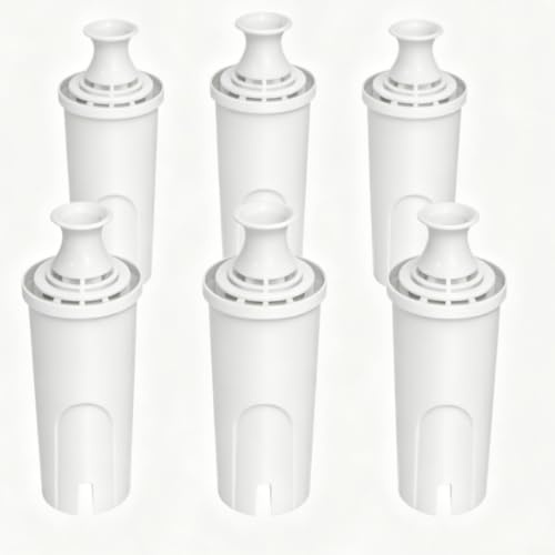 Lot de 6 cartouches de filtre à eau au charbon actif pour carafe filtrante à eau, réduit et calcaire, améliore le goût, 12,3 x 6 x 6 cm, blanc