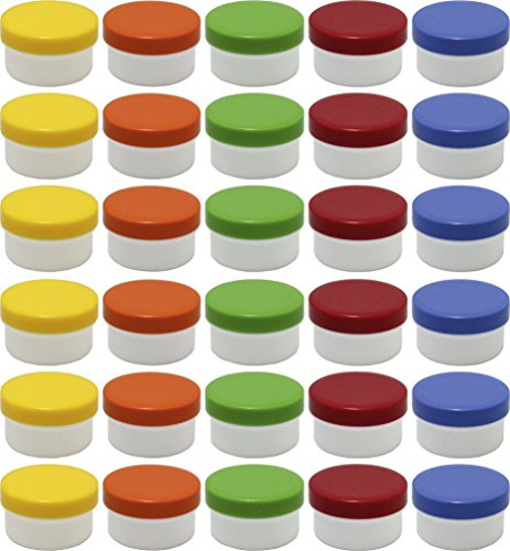 Lot de 30 pots plats à pommade - 60 ml - Avec couvercles colorés - Fabriqué en Allemagne