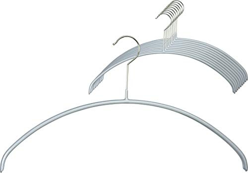 MAWA Klädhängare, set med 10 högkvalitativa, utrymmesbesparande, halkfria galgar, perfekt för T-shirts och tröjor, med 360° vridbar krok och halkfri beläggning, 40 cm, silver