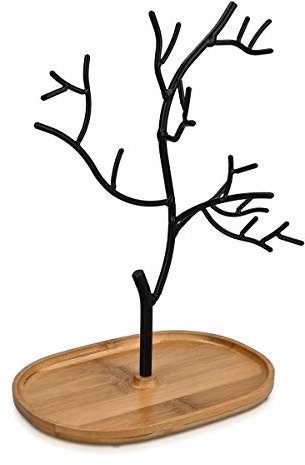 Navaris Portagioie Donna a forma di Albero - Portagioielli da Tavolo Collane Orecchini Anelli - Espositore Porta Gioielli Metallo e Bambù - Nero