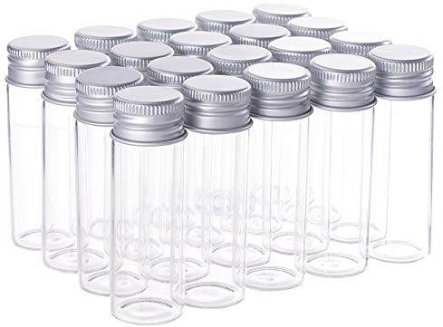 BENECREAT 20PCS 15ml Bouteilles en Verre Clair Bouteille De Bonbons avec Vis en Aluminium Vide Bocaux Échantillons Flacons pour Épices Herbes Petits Articles Stockage
