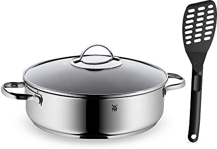 WMF - Juego de Sartén Profi Plus con Tapa de Acero Inoxidable de 28 cm + Espátula para sartenes