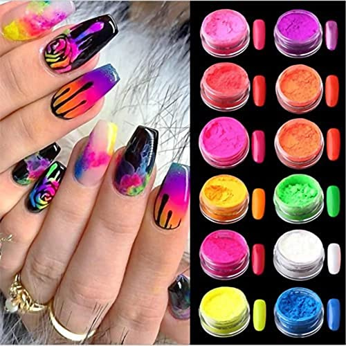 Major Dijit Neon-Phosphor-Pigment-Pulver-Set, fluoreszierendes Nagel-Glitzer-Augenpuder, Maniküre-Dekoration, Nagelkunst, Staubpigment, Pailletten, C