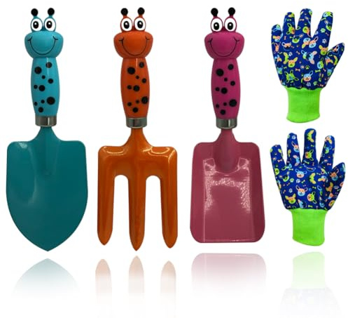 Kids Gardening Tools Gloves Set 3 Cute Shovel Spade for Kid Garden Work with 1 Toddler Gloves for Teen Boy Girls