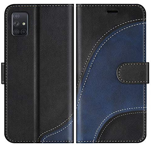 BoxTii Cover per Galaxy A51, Custodia in PU Pelle Portafoglio per Samsung Galaxy A51, Magnetica Cover a Libro con Slot per Schede, Nero