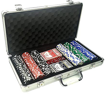 EUROXANTY Maletín de Póker 300 Piezas | Juego de Póker 2 Barajas y Dados | Maletín de Aluminio Reforzado | Fichas de Casino sin numeración | Set Profesional