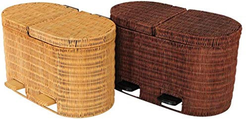 WXJLYZRCXK Pedal Bin,Waste Bins5L Rattan Bamboo Category Trash Can Creative Home Covered Bathroom Living Room Office Toilet Trash Can,Brown