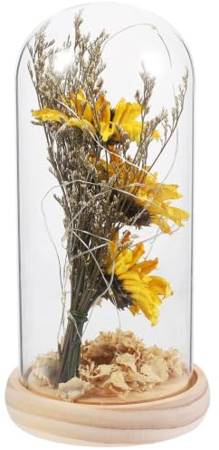 Artificial Sunflower in Glass Dome with LED Light, Sunflower Decor for Valentines Day Christmas Festival (Yellow)