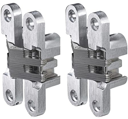 Gedotec Einbohrband in Edelstahl-Optik – 2 Stück Türscharnier aus Metall 59 x 12 mm – Einbohrscharnier VICI vernickelt gebürstet – Möbelscharnier 180° Öffnungswinkel – für Möbeltüren