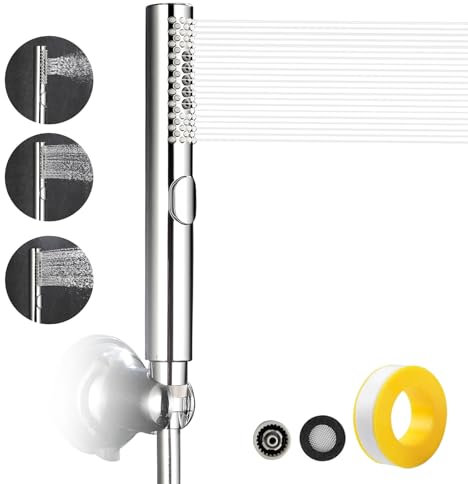 Soffione Doccia, 3 Funzioni Doccia a Mano ad Alta Pressione, ABS Cromato Doccino per Doccia con Ugello in Silicone (Argento)