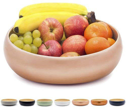 Dehaus® Saladier Fait Main Bambou Grand 30 cm, Élégante Corbeille à Fruits, Corbeille à Pain, Bol à Salade en Bois ou Panier Fruit, Bol de Service Rond (Or Rose)