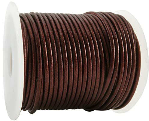 esnado Lederband rund | Durchmesser 2 mm; Zweifarbig Kastanie metallisch - 25 Meter Rolle | ECHTES Leder - pflanzlich gegerbt | zum Basteln | Herstellung von Armbändern, Mittelalter, Schmuck
