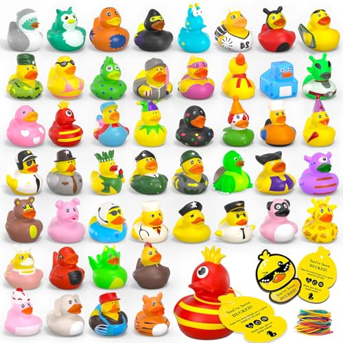 150Pcs Jeep Ducks with Tags for Ducking,50 Rubber Ducks+50 Tags+50 Straps,Toddler Baby Bath Toys Party Favors