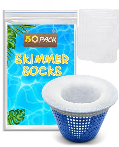 Pool Skimmer Socken, 50 Stück Schwimmbad Skimmer Socken, Poolfilter Netz Wiederverwendbar für Schutz Pumpe,Filteranlage, Körbe und Skimmer,Pool Filter Saver Socken Netz