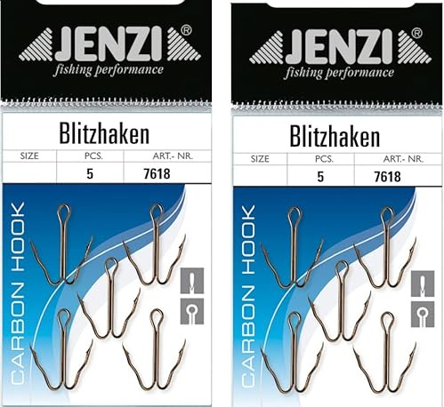 Set 2 Packungen Jenzi Blitzhaken Größe 2 4 6 8 10 Stück Zander Hecht Schluckhaken Zwillingshaken scharf Raubfisch (Hakengröße 8)