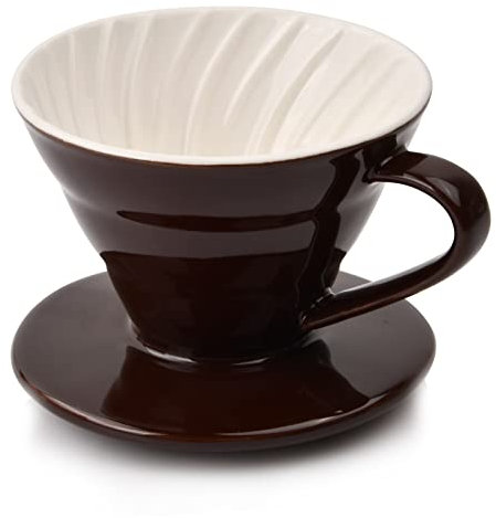 Porte Filtre Café en Céramique, Filtre à Café à Main, Goutteur de Café en Porcelaine Réutilisable, Porte-Filtre à Café Permanent pour Café Manuel 2-3 Tasses (Brun)