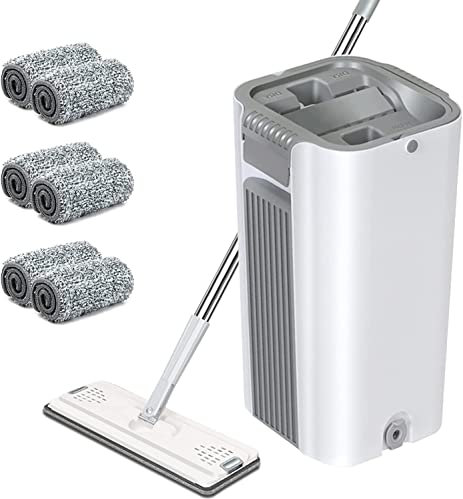 Labstandard Bodenwischer Set mit Mikrofaserpad Wischmop Set mit Eimer und 360 Grad Gelenk für Alle Ecken Wischer mit Einzigartigem Zweikammer-System Flachwischer mit Langer Stiel für Fliesen