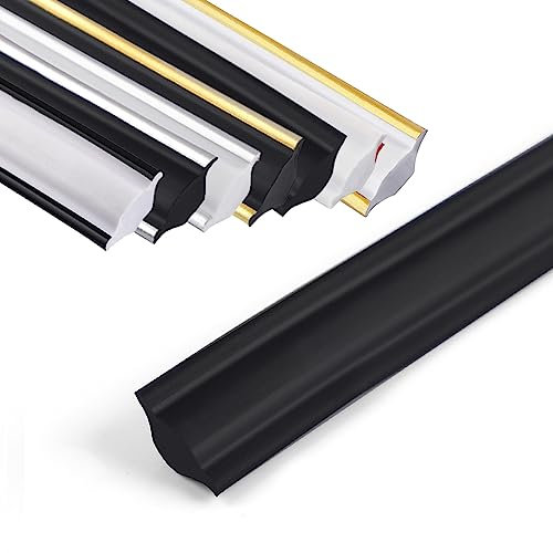 GHIBFBT Molduras decorativas autoadhesivas, 5 m, molduras de techo triangulares de PVC, flexible y ligero, zócalo autoadhesivo para bordes de pared, bordes de azulejos (negro medio)