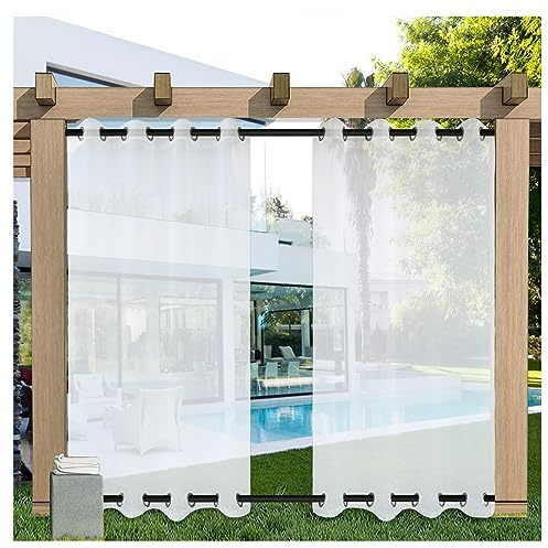 Mewkew Weiss Outdoor Vorhang Transparent Wetterfest Mit Ösen Oben und unten,B400xH182cm Outdoorvorhänge Sonnenschutz Wasserdicht Winddicht Ösenvorhänge Außenvorhang Terrasse Pavillon Gardinen 1PCS