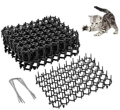 6pcs 20*15.5cm Katzenabwehrmatte Dornengitter Gegen Katzen Katzen-Matte mit Spikes Katzenabwehr-Matte mit Stacheln Gartenarbeit Kunststoff Katzenmatte Heringe Haustierabschreckungsmatte für Wildtiere