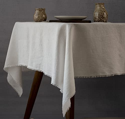 Linkslove Home Tischdecken aus 100 % reinem Leinen für rechteckige Tische mit Fransen, 140 x 305 cm, cremefarben, Leinen-Tischdecke für Hochzeit, Party, Ostern, Erntedankfest, Weihnachten, drinnen und