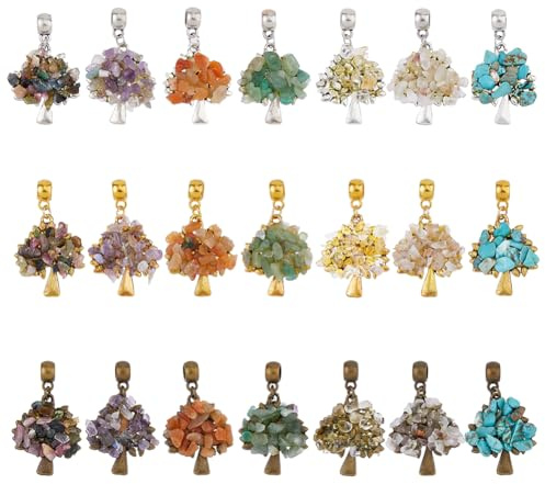 SUPERFINDINGS Albero Della Vita Pendenti con Pietre Preziose Pendenti con Cristalli Chakra Quarzo e Ciondoli con Pietre Preziose Miste Piatto e Rotondo per La Creazione di Gioielli