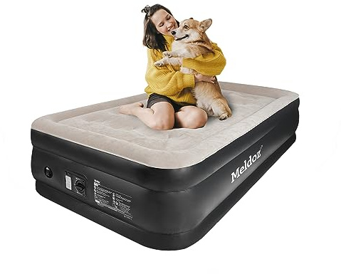 Meldoz Einzel-Luftmatratze mit eingebauter Pumpe, Gästebett für Camping/Reisebett für Erwachsene mit eingebauter elektrischer Pumpe, 190cm x 99cm x 46cm