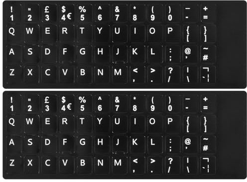 CaseBuy 2PCS English Keyboard Stickers for UK-English, White Font on Black Background, Matte British Keyboard Alphabet Sticker for Laptop Desktop Computer