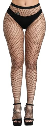 LZL1517 Collants Résille Femme Taille Haute Sexy Bas Résille (FR/ES, Alpha/lettres, Taille unique, Taille normale, Taille normale, Bas résille Noir - M/Grille)