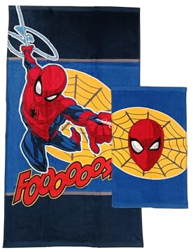 hermet Spiderman Marvel, Asciugamani Bagno in Spugna, Set 2 Asciugamani Bagno, Asciugamano Viso, Asciugamano Bidet, Blu, 100% Cotone, Set 2 pezzi, Prodotto Ufficiale