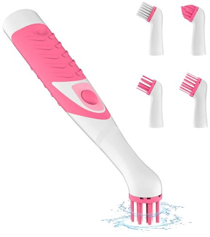 SOARING Electric Cleaning Brush, Electric Grout Brush with 4 in 1 Multiple Brush Heads, Household Cordless Motorized Brush for Grout Corner Bathroom Toilet Kitchen Tile Crevice(Pink)