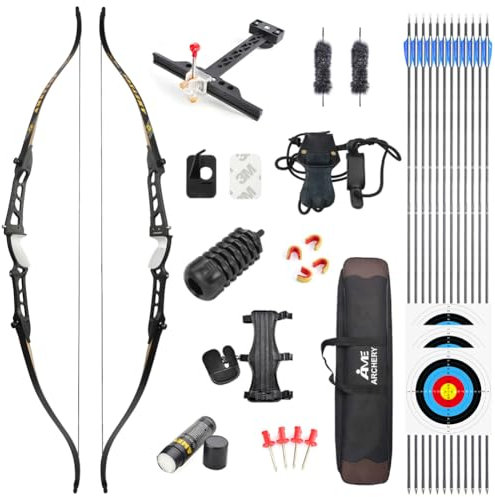 SHARROW Bogenschießen Recurve Bogen und Pfeile Set 66/68/70 Zoll Erwachsene Wettbewerb Bogen 14-40lbs Sportbogen Langbogen für Jugend Erwachsene Outdoor Schießen(30lbs/68,Schwarz 1)
