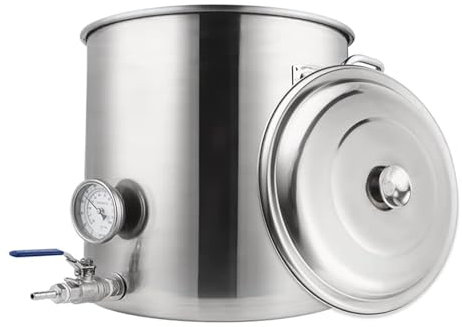 THEGA Stock Olla - Barril De Cubo De Ebullición De Olla De Acero Inoxidable con Tapa, Termómetro De Caldera De Fermentación para Elaboración De Cerveza Y Espiga De Válvula De Bola (Size : 35x35cm)