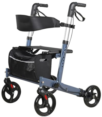 Andadores para Ancianos 4 Ruedas con Asiento,andador para exteriores,Andador para ancianos de aluminio plegable,andador rollator con freno,altura ajustable A